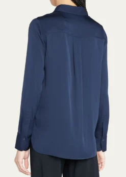 VinceSlim-Fit Long-Sleeve Stretch-Silk Blouse