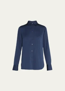 VinceSlim-Fit Long-Sleeve Stretch-Silk Blouse