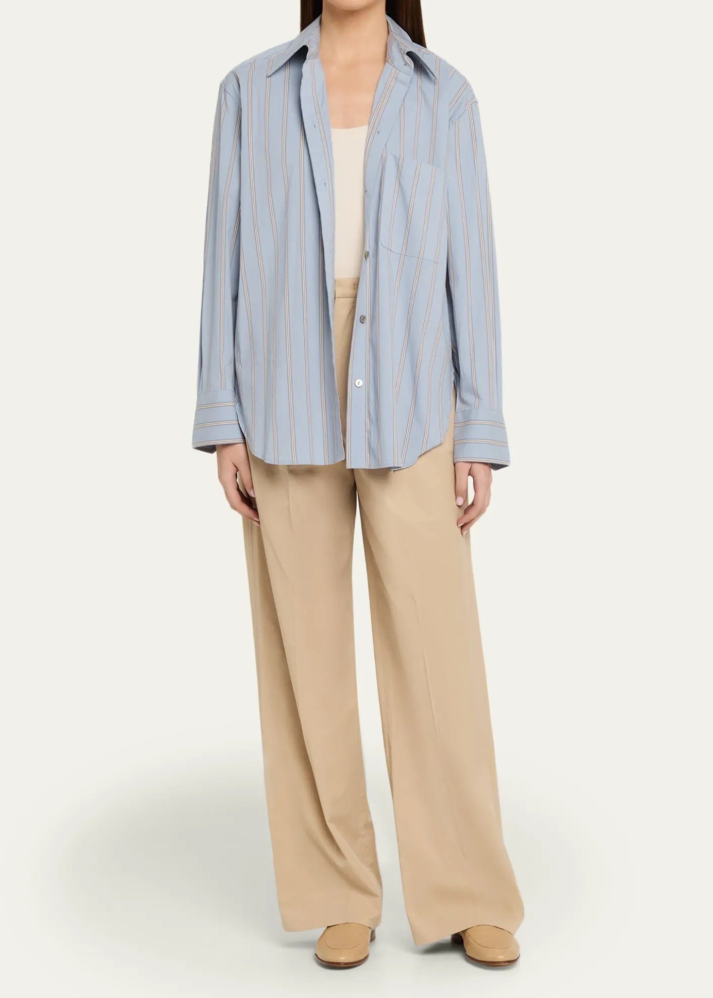 VinceStripe Button-Front Shirt