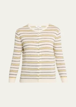 VinceStripe Three-Quarter Sleeve Cardigan