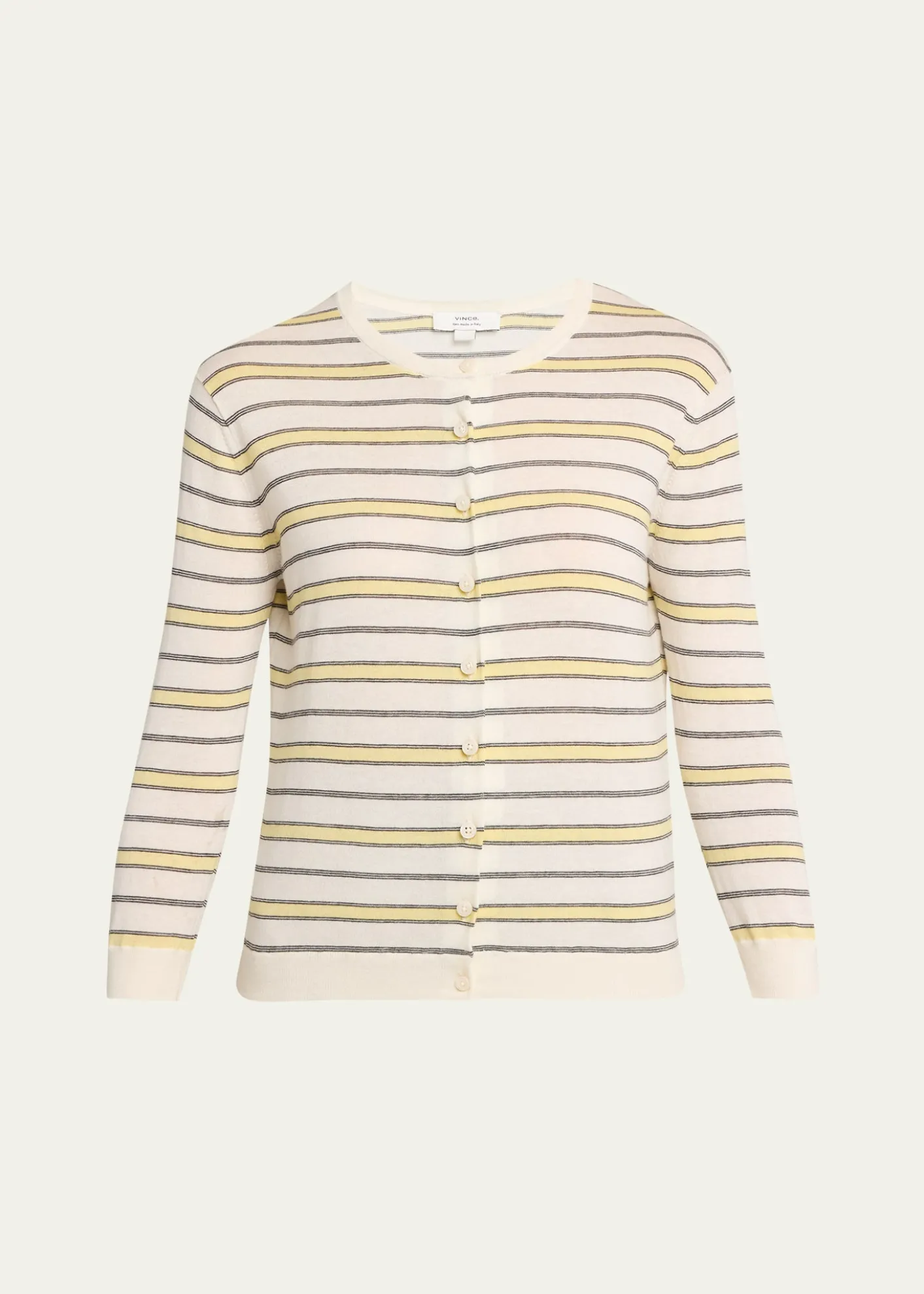 VinceStripe Three-Quarter Sleeve Cardigan