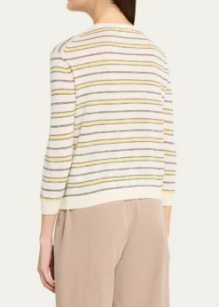 VinceStripe Three-Quarter Sleeve Cardigan
