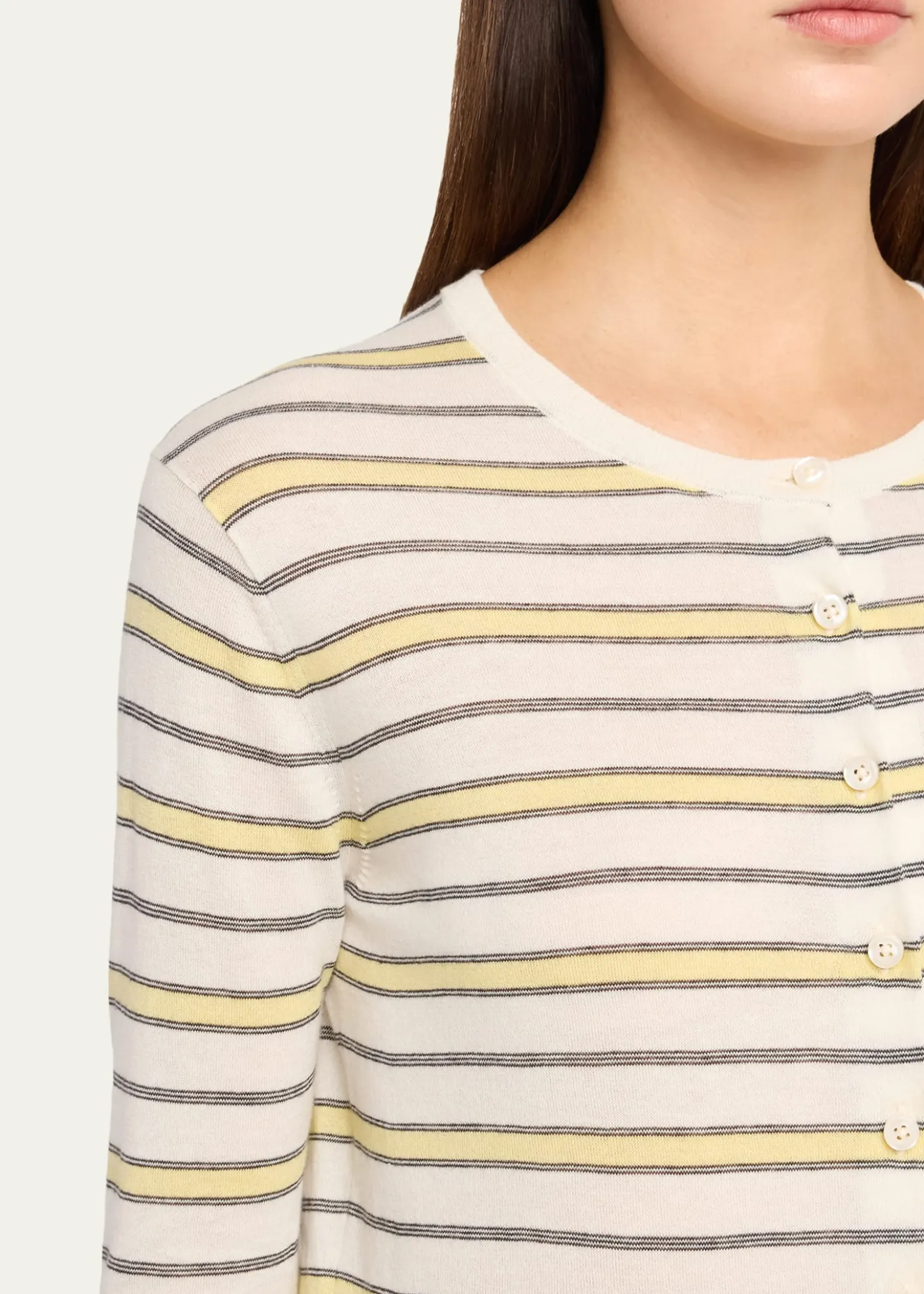 VinceStripe Three-Quarter Sleeve Cardigan