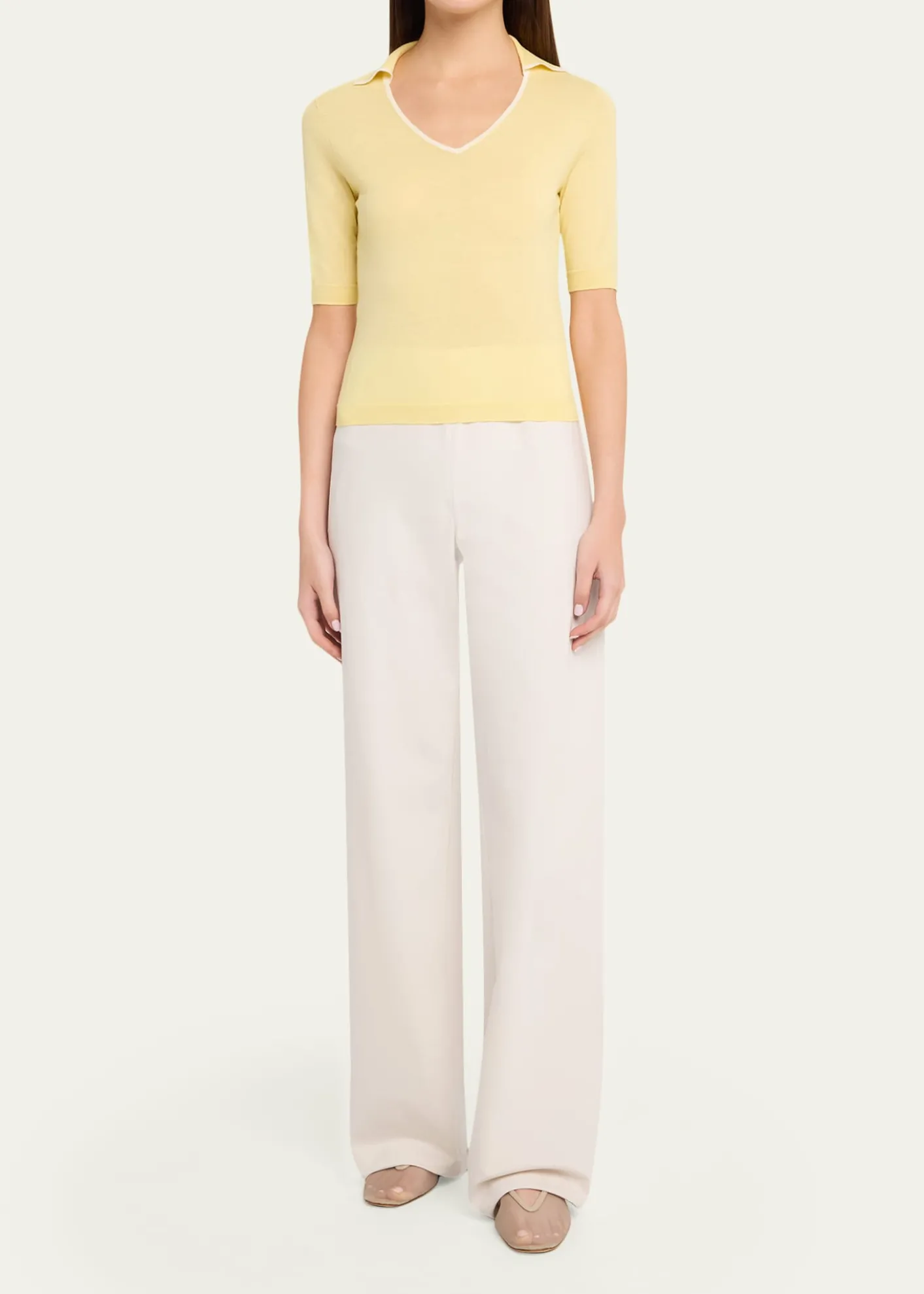VinceTipped Elbow-Sleeve Knit Top