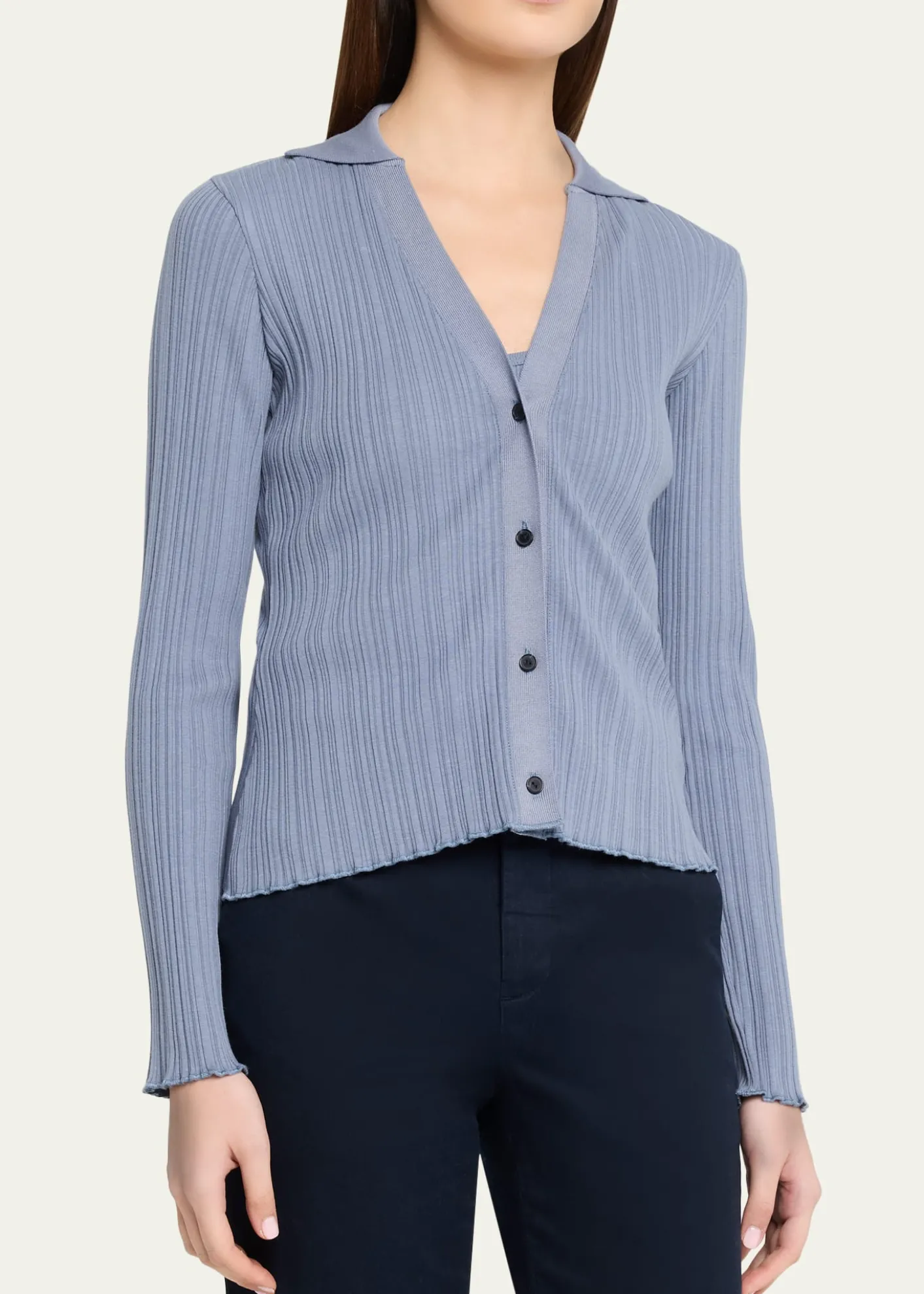 VinceVariegated Rib Polo Cardigan
