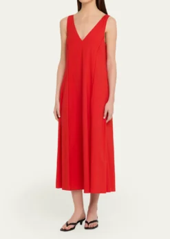 VinceV-Neck Linen Midi Dress