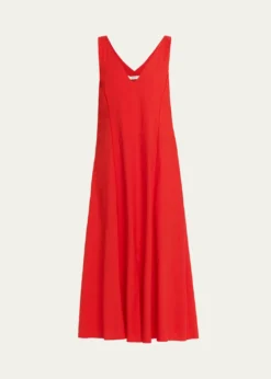 VinceV-Neck Linen Midi Dress