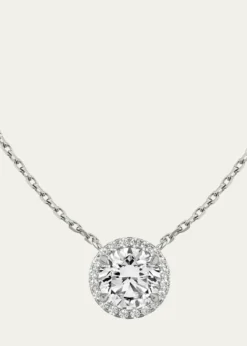 VRAI14K White Gold Brilliant-Cut Halo Lab Grown Diamond Necklace, 1.0tcw