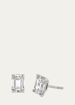 VRAI14K White Gold Emerald Solitaire Lab Grown Diamond Stud Earrings, 1.00tcw