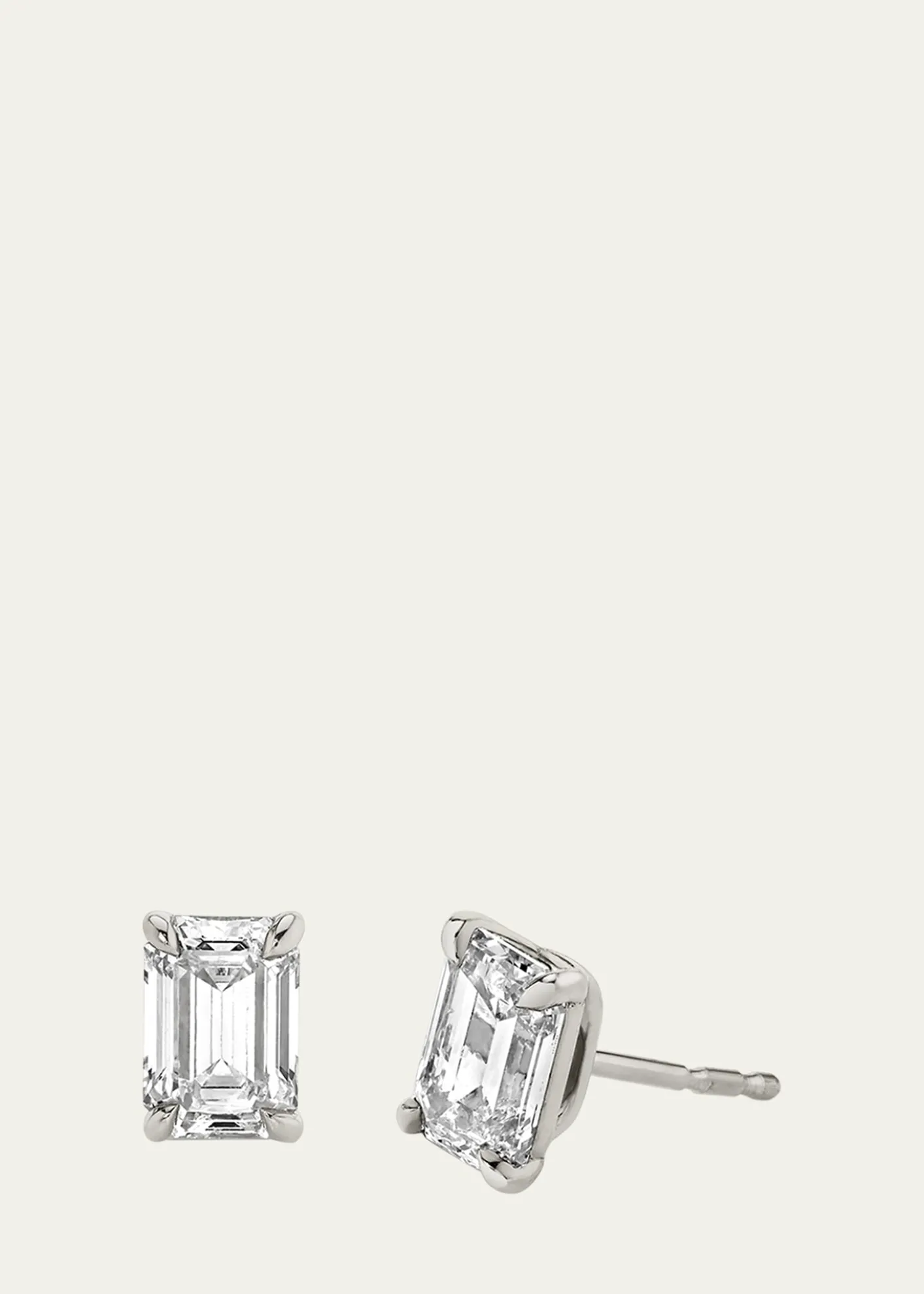 VRAI14K White Gold Emerald Solitaire Lab Grown Diamond Stud Earrings, 1.00tcw