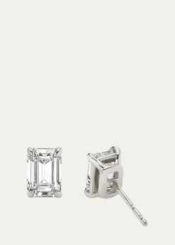 VRAI14K White Gold Emerald Solitaire Lab Grown Diamond Stud Earrings, 1.00tcw