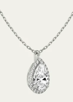 VRAI14K White Gold Pear-Cut Halo Lab Grown Diamond Pendant Necklace, 1.0tcw