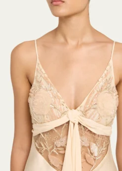 WiederhoeftBlumen Embroidered Satin Mini Slip Dress