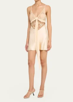 WiederhoeftBlumen Embroidered Satin Mini Slip Dress