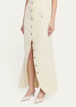 WiederhoeftButton-Front Denim Maxi Tulip Skirt