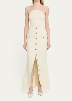 WiederhoeftButton-Front Denim Maxi Tulip Skirt