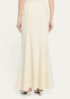 WiederhoeftButton-Front Denim Maxi Tulip Skirt