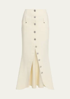 WiederhoeftButton-Front Denim Maxi Tulip Skirt