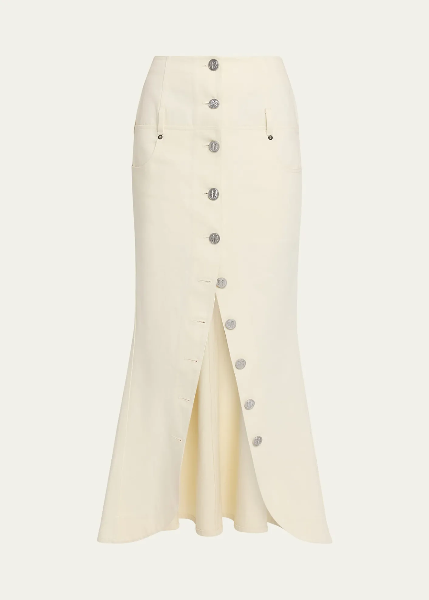 WiederhoeftButton-Front Denim Maxi Tulip Skirt