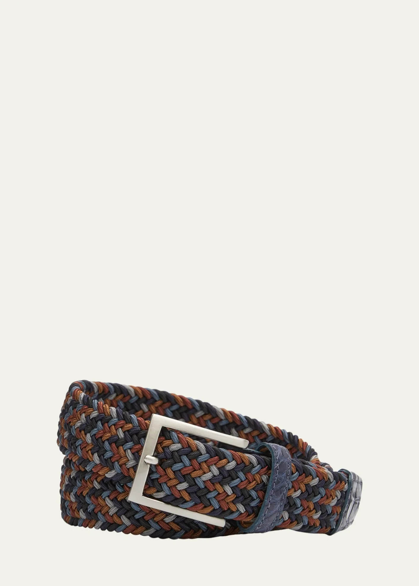 W. KleinbergMen's Stretch Woven Belt with Alligator Trim