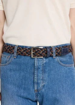 W. KleinbergMen's Stretch Woven Belt with Alligator Trim