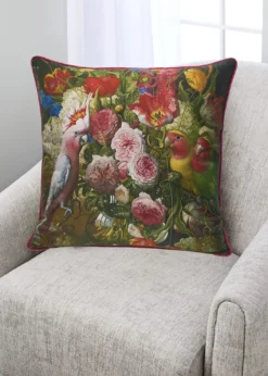 Yana MovchanFloral With Love Birds Silk Pillow