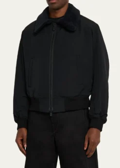 Yohji YamamotoMen's Wool Gabardine Flight Jacket with Removable Faux Fur Collar
