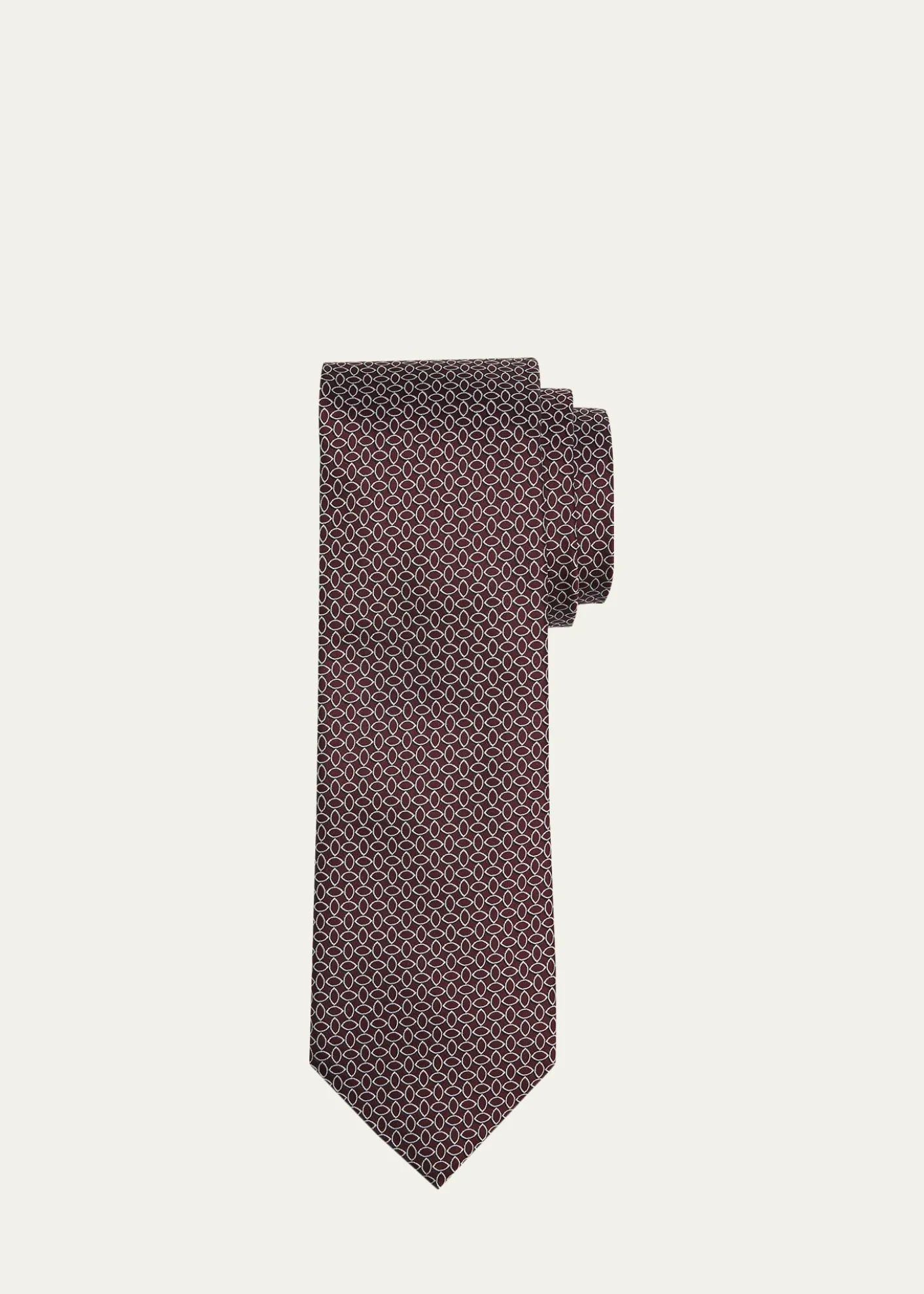 ZEGNAMen's Burgundy Oval-Print Silk Jacquard Tie