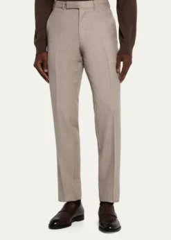 ZEGNAMen's Cavalry Twill Sharkskin Flat-Front Trousers