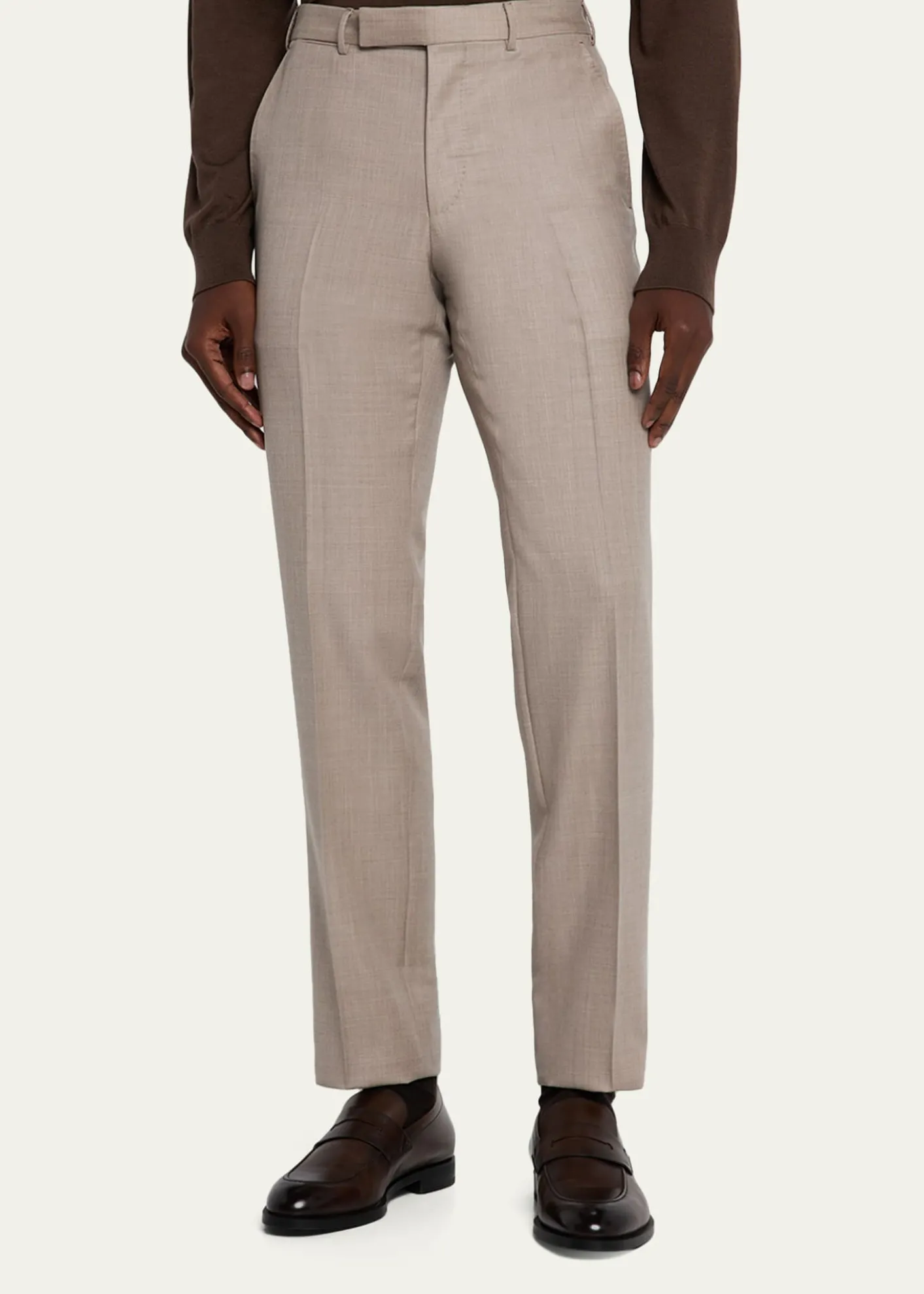 ZEGNAMen's Cavalry Twill Sharkskin Flat-Front Trousers