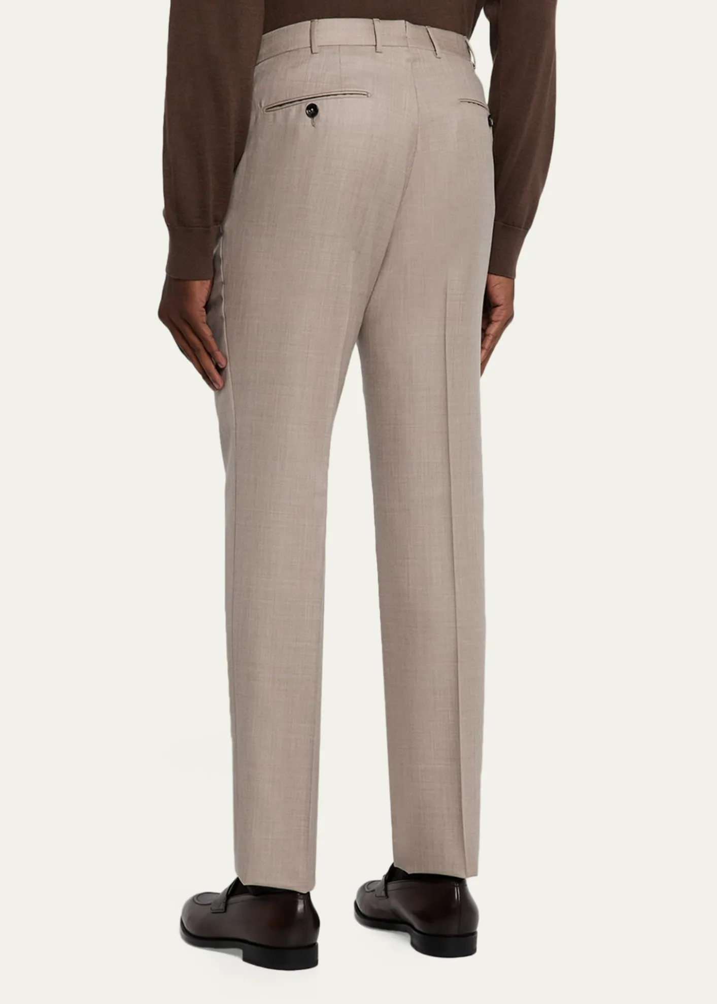 ZEGNAMen's Cavalry Twill Sharkskin Flat-Front Trousers