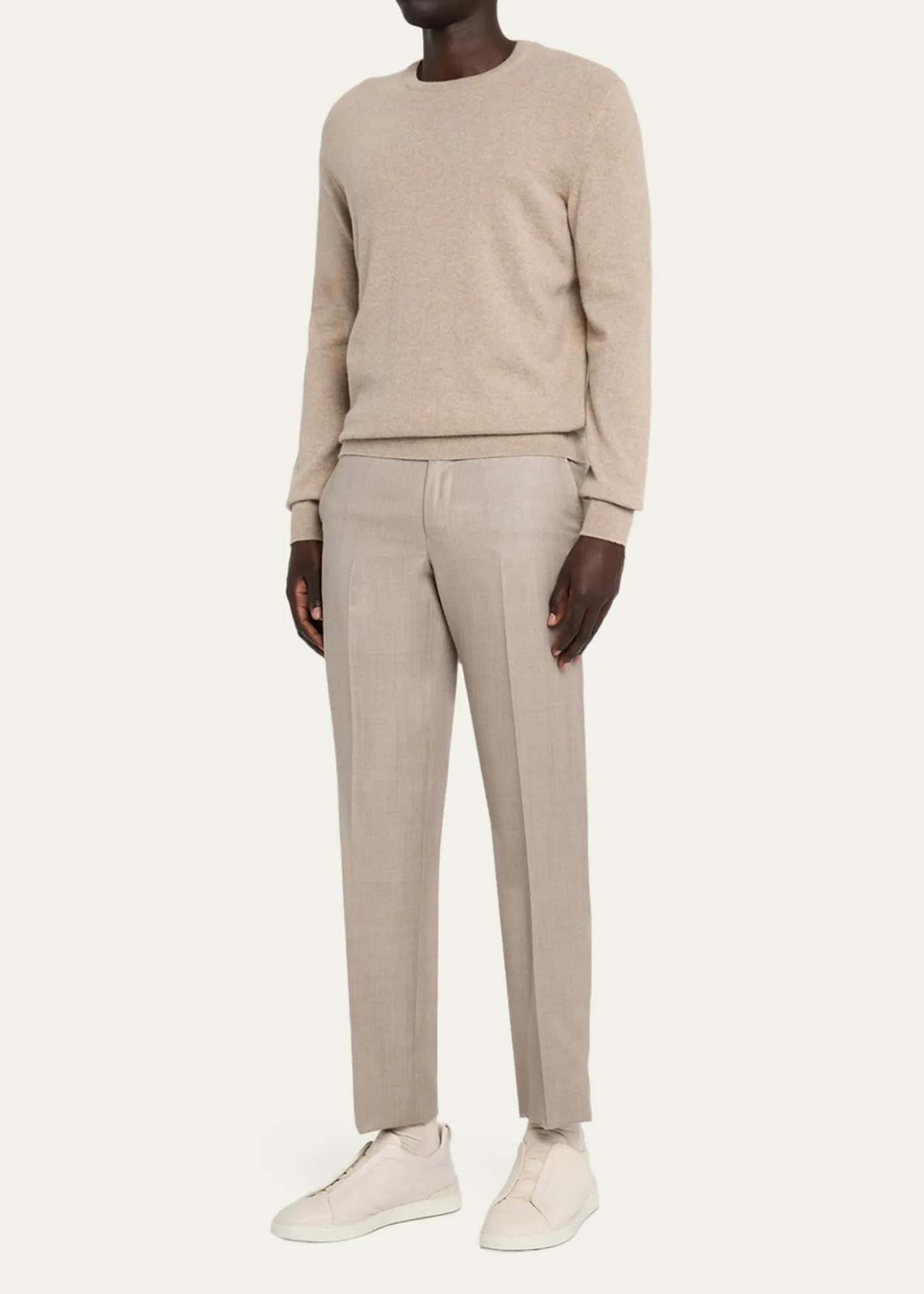 ZEGNAMen's Cavalry Twill Sharkskin Flat-Front Trousers