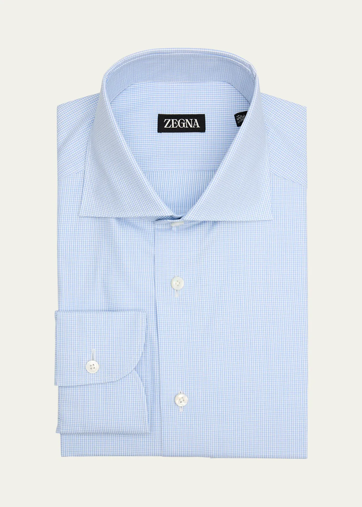 ZEGNAMen's Cotton Micro-Check Spread Collar Dress Shirt