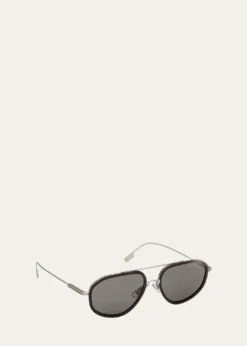 ZEGNAMen's Double-Bridge Titanium Aviator Sunglasses