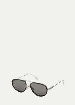 ZEGNAMen's Double-Bridge Titanium Aviator Sunglasses