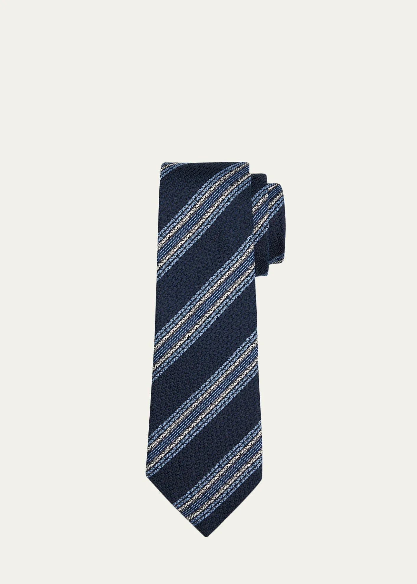 ZEGNAMen's Navy Blue Striped Silk Jacquard Tie