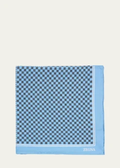 ZEGNAMen's Petite Geometric Floral Silk Pocket Square