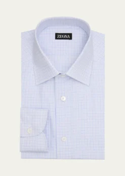 ZEGNAMen's Pure Cotton Micro-Plaid Dress Shirt