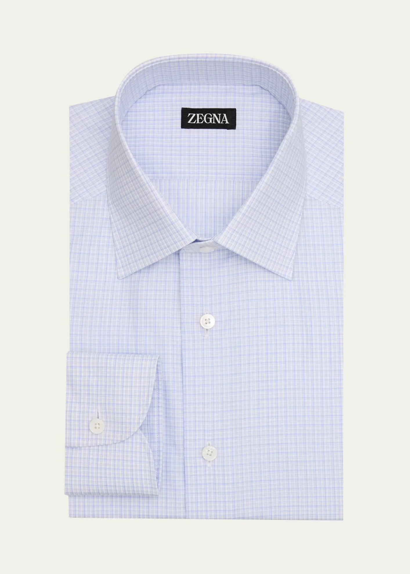 ZEGNAMen's Pure Cotton Micro-Plaid Dress Shirt