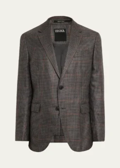 ZEGNAMen's Cashmere and Silk Houndstooth Check Sport Coat