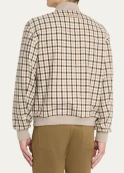ZEGNAMen's Cashmere Check Hidden-Zip Chore Jacket