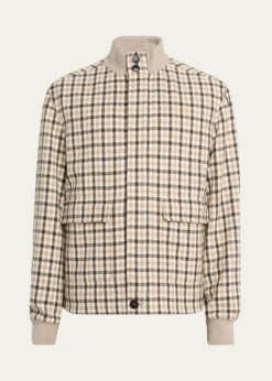 ZEGNAMen's Cashmere Check Hidden-Zip Chore Jacket