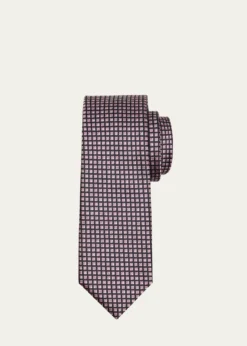 ZEGNAMen's Cinque Pieghe Grid Check Silk Tie