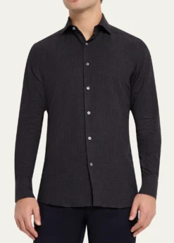 ZEGNAMen's Cotton and Cashmere Check Button-Down Shirt