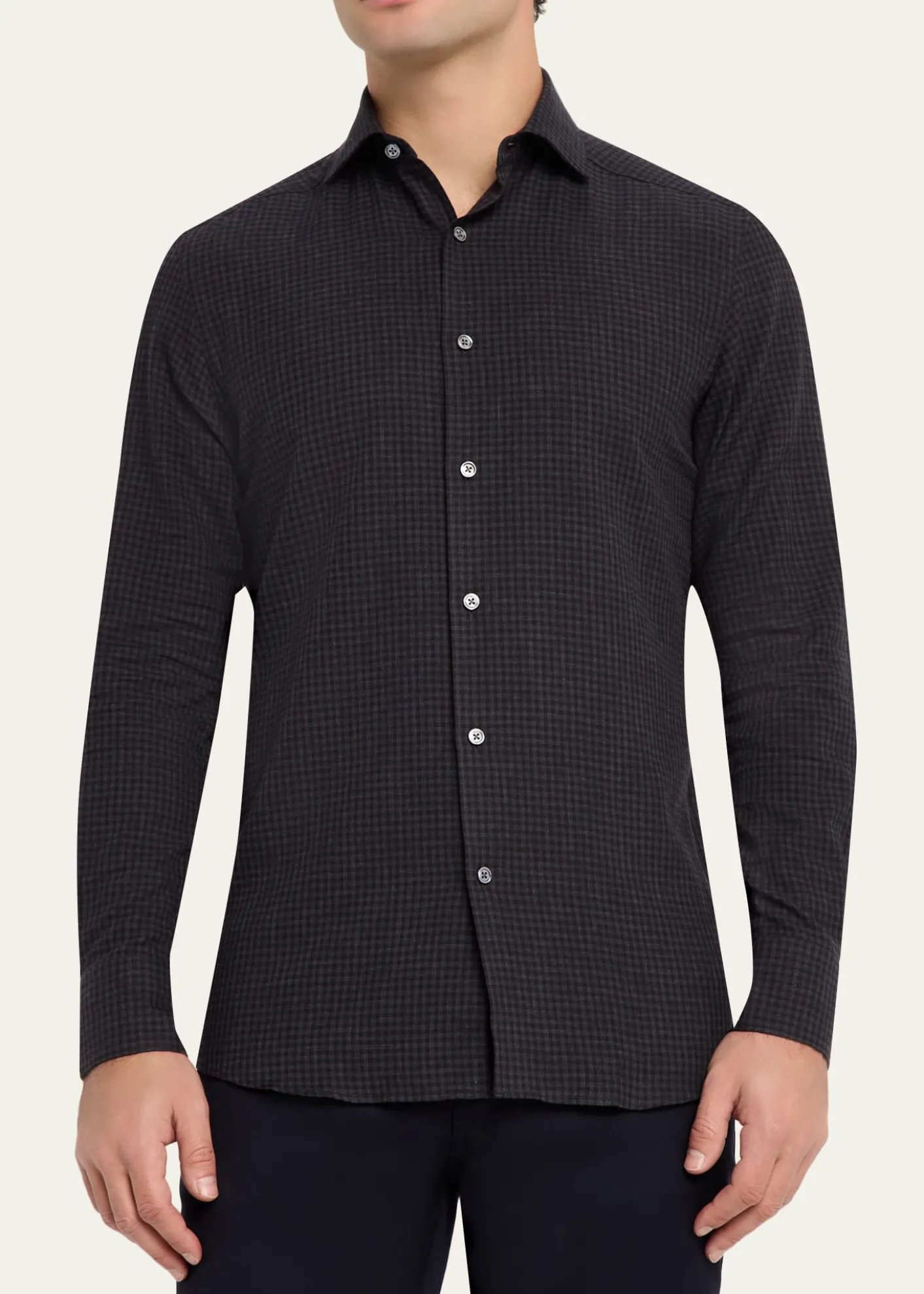 ZEGNAMen's Cotton and Cashmere Check Button-Down Shirt