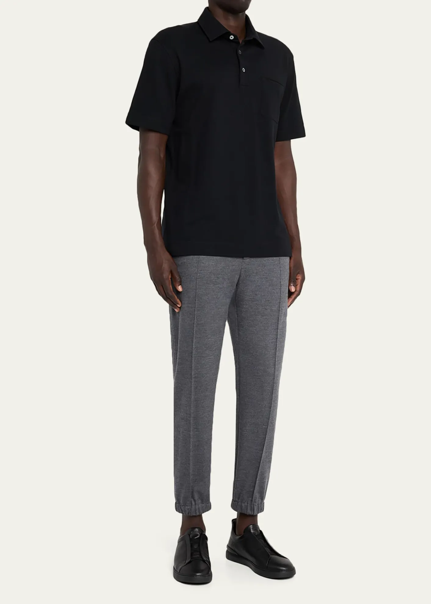 ZEGNAMen's Cotton Polo Shirt with Leather-Trim Pocket