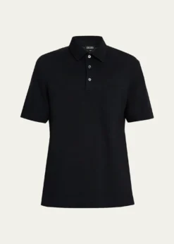 ZEGNAMen's Cotton Polo Shirt with Leather-Trim Pocket