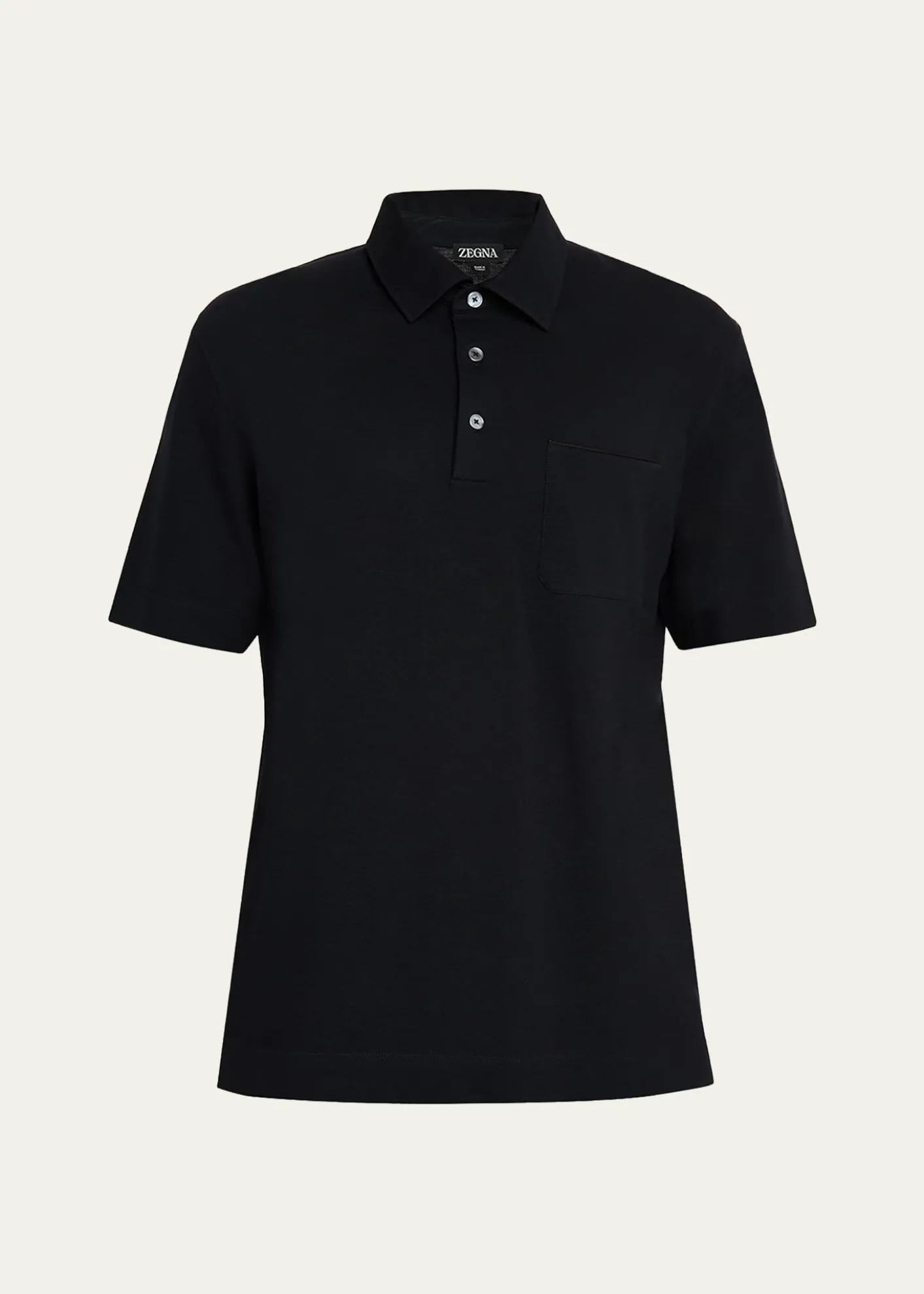 ZEGNAMen's Cotton Polo Shirt with Leather-Trim Pocket