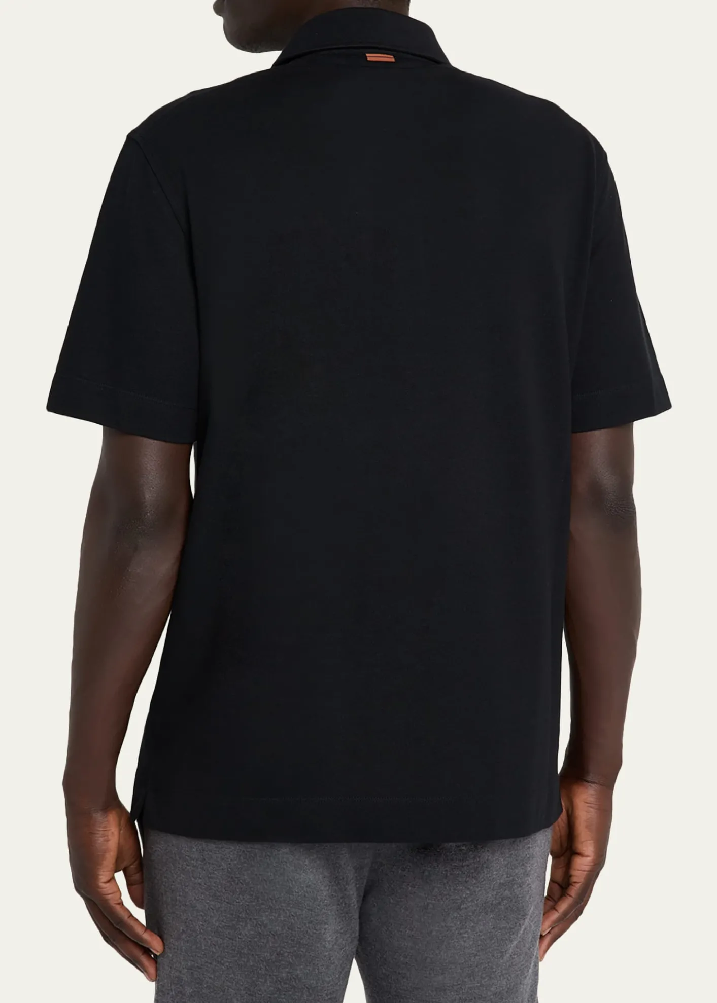 ZEGNAMen's Cotton Polo Shirt with Leather-Trim Pocket