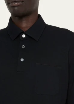 ZEGNAMen's Cotton Polo Shirt with Leather-Trim Pocket